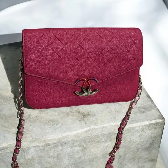 CHANEL Hot Pink/Gradient Straps Caviar Thread Around Flap Bag - Picture 14 of 14